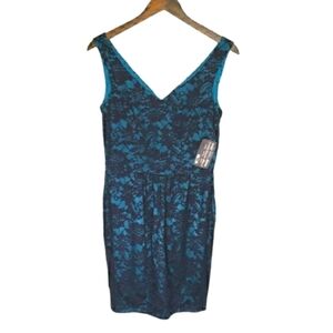 Many Belles Down Lace Teal Green Black Sleeveless Dress Women's Size Medium NWT
